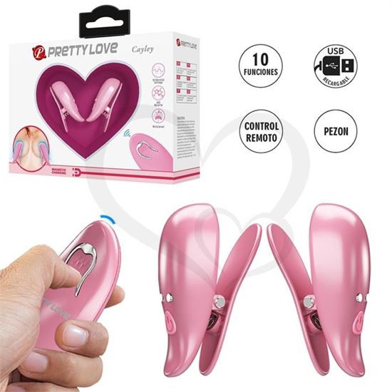 Pinzas para Pezones Rosa con 10 Modos de Vibración y Control Remoto